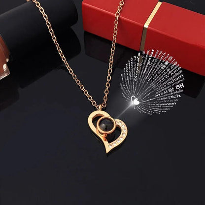 Necklace with Rose Gift Set: Expressive Love: 'I love You' Projection Necklace - Heart Crafted Gifts