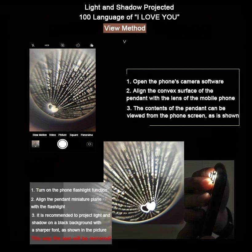 Necklace with Rose Gift Set: Expressive Love: 'I love You' Projection Necklace - Heart Crafted Gifts