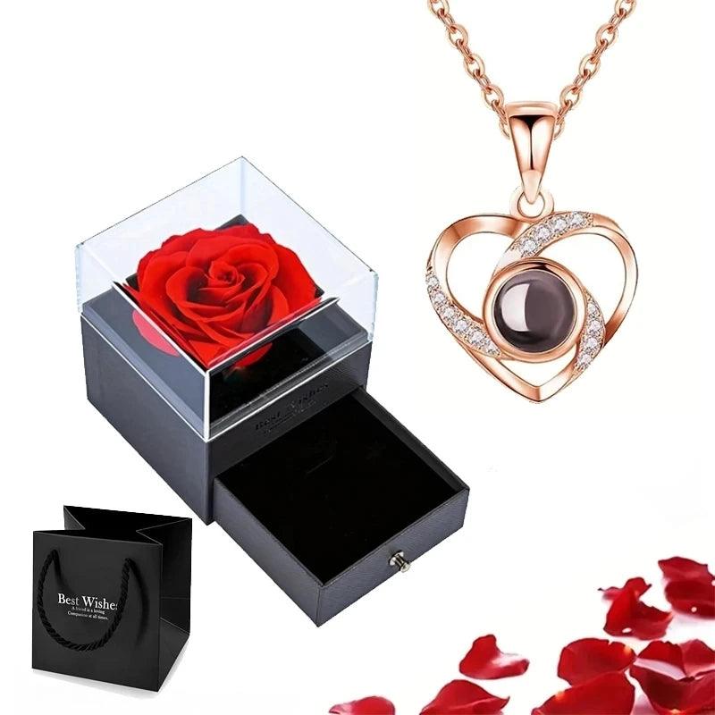 Necklace with Rose Gift Set: Expressive Love: 'I love You' Projection Necklace - Heart Crafted Gifts