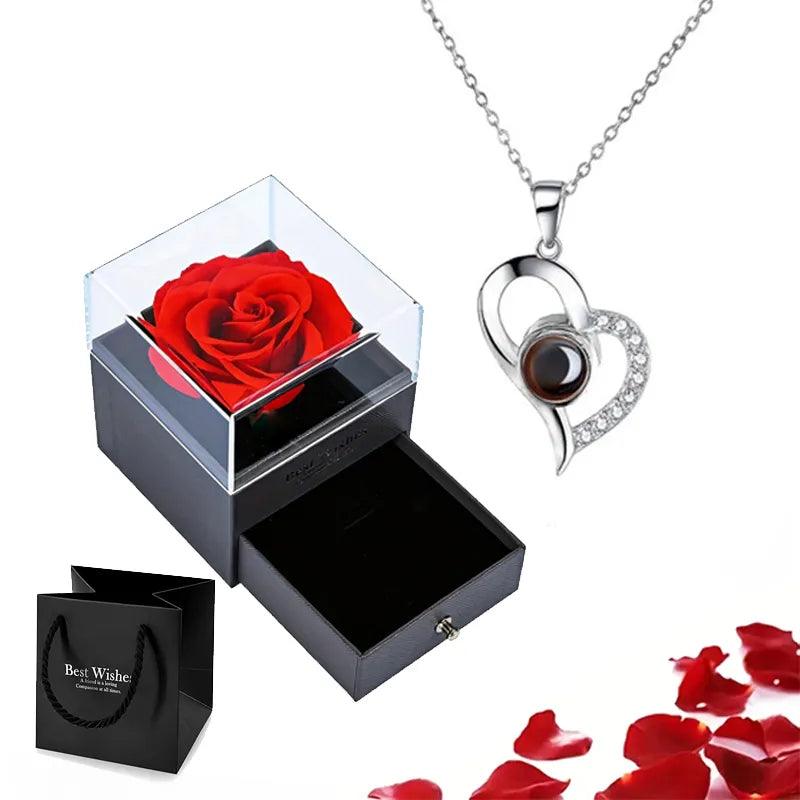 Necklace with Rose Gift Set: Expressive Love: 'I love You' Projection Necklace - Heart Crafted Gifts
