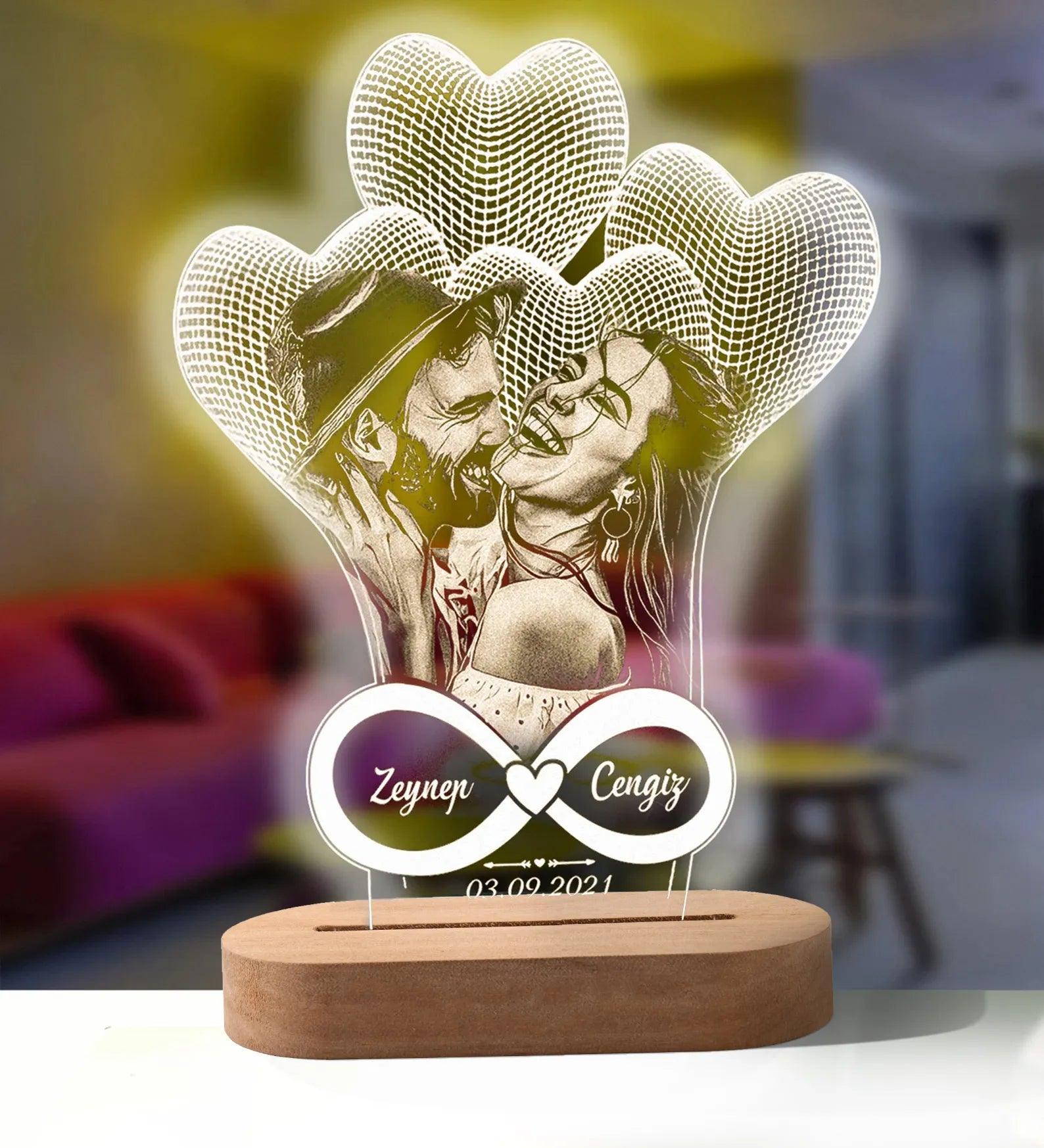 Personalized 3D Photo Lamp with Custom Photo & Text - Heart Crafted Gifts