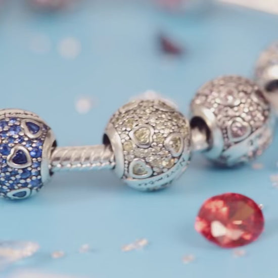 Round Birthstone Charm Bead in Sterling Silver: Fits Pandora Bracelet