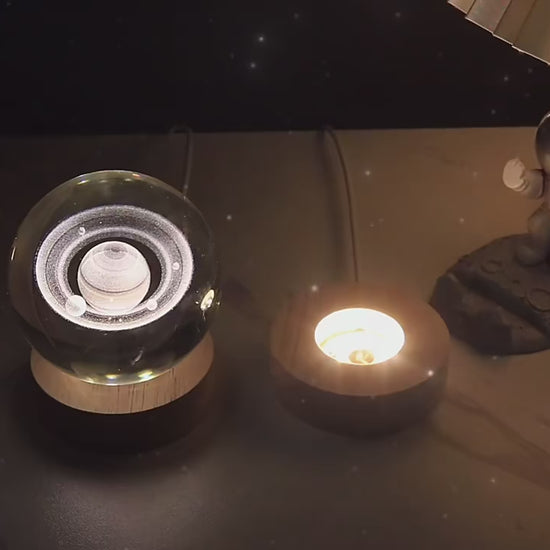Video Galaxy Glass Crystal Ball Night Light with wood base
