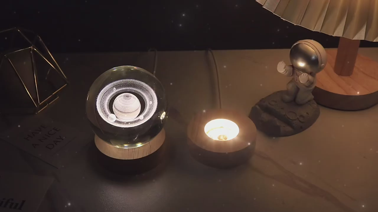 Video Galaxy Glass Crystal Ball Night Light with wood base