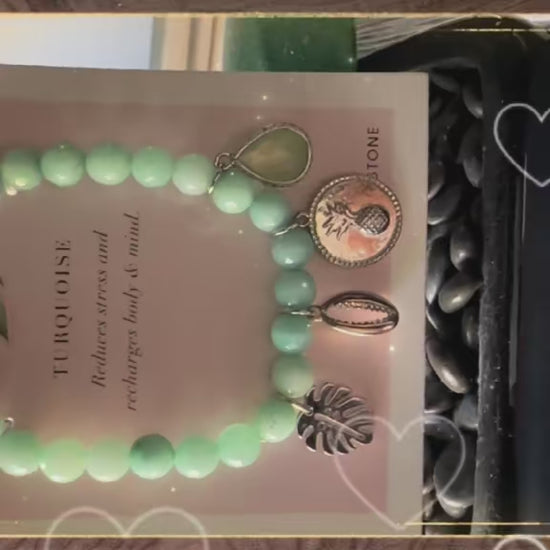 Turquoise Stone Bracelet with 4 Charms: December Birthstone