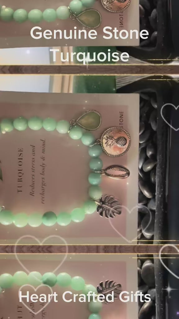 Turquoise Stone Bracelet with 4 Charms: December Birthstone