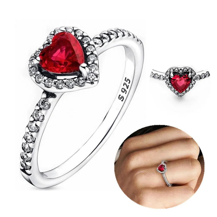 Silver Elevated Red Heart Love Sparkling Ring Heart Crafted Gifts