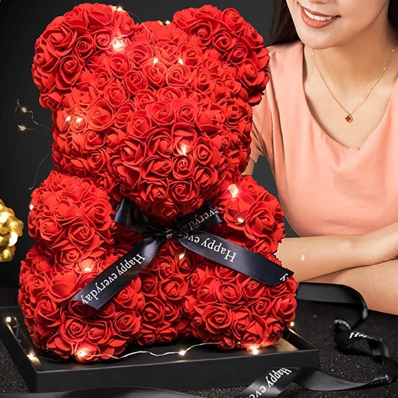 Rose Teddy Bear with LED Light: Eternal Love Blooms - Heart Crafted Gifts