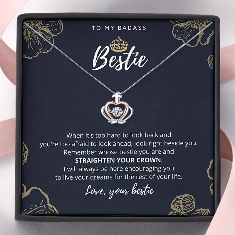 Uniquely Designed Gift for your Bestie - Crown Necklace with Loving Message - Heart Crafted Gifts